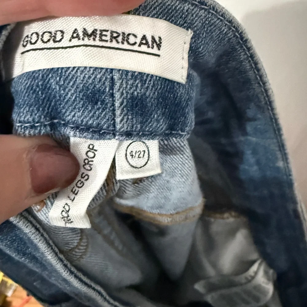 Good American Good Legs Crop Two-Tone‎ Blue Jeans